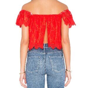 Show Me Your MuMu Ella Top Women M Blood Orange Lace Revolve Blouse Spring Fling